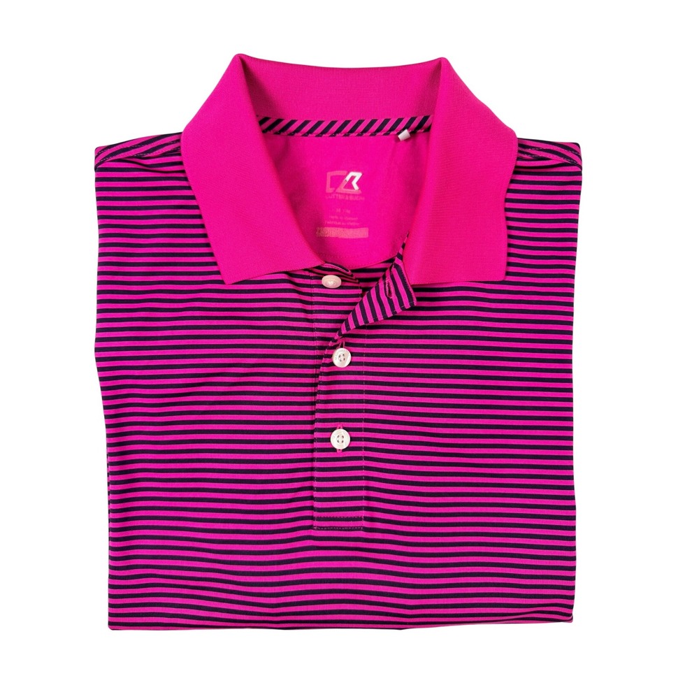 Cutter & Buck Polo Shirt Mens Medium Pink Striped Excellent Short Sleeve Golf